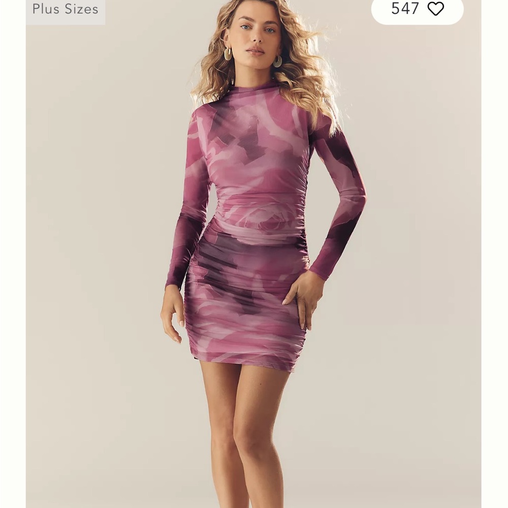 The Maya Long-Sleeve Ruched Cowl-Neck Mini Dress By Anthropologie - Size S